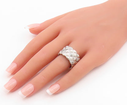 925 Sterling Silver Vintage Ring Real Diamonds Quilted Dome Band Sz 8.5 RG35742