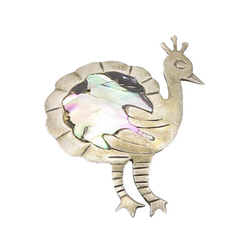 MEXICO 925 Sterling Silver  Vintage Abalone Shell Peacock Brooch Pin  BP6878