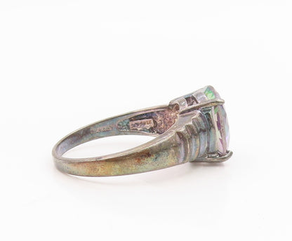 925 Sterling Silver Vintage Ring Mystic Topaz Statement Band  Sz 10  RG35444