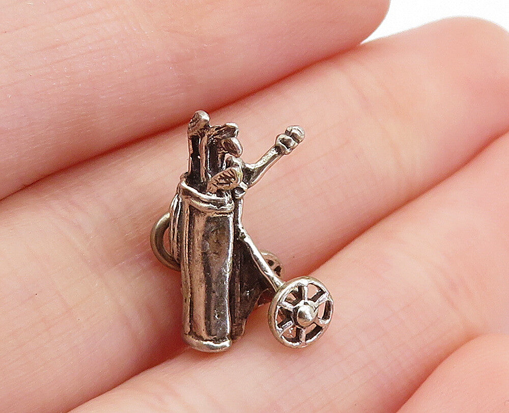 925 Sterling Silver  Vintage Petite Bag Of Golf Clubs Sports Pendant  PT4935