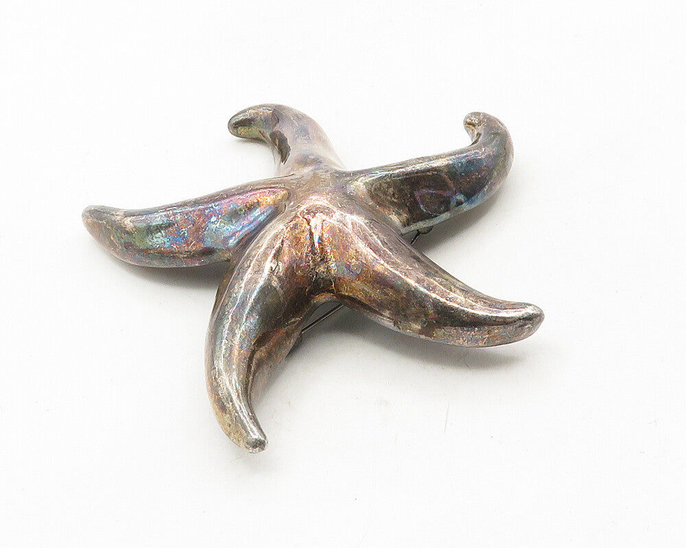 925 Sterling Silver  Vintage Oxidized Hollow Star Fish Brooch Pin  BP3690