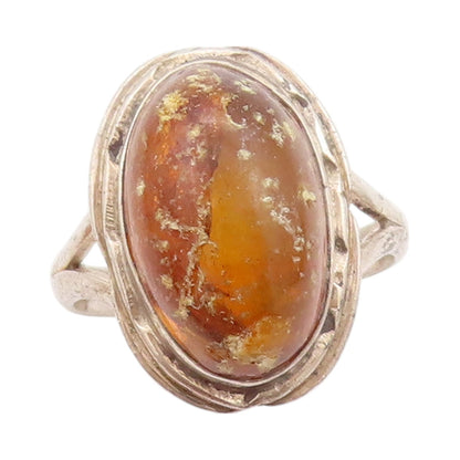 925 Sterling Silver Vintage Ring Oval Cabochon Gemstone  SZ 7.5  RG32243