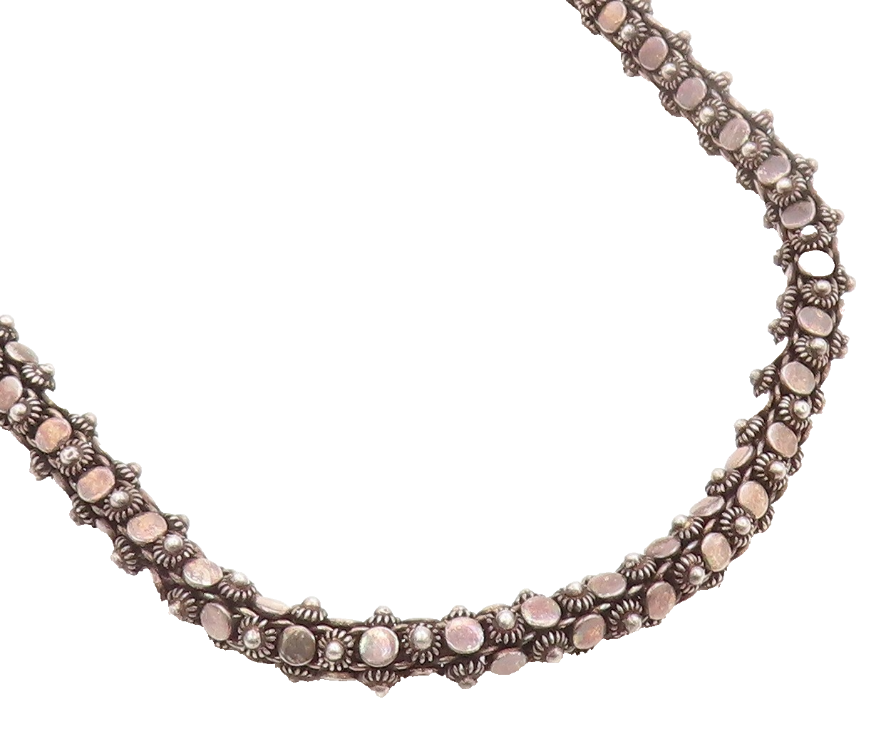 925 Sterling Silver Vintage Necklace Dark Tone Floral Beaded Rope Chain  NE4676