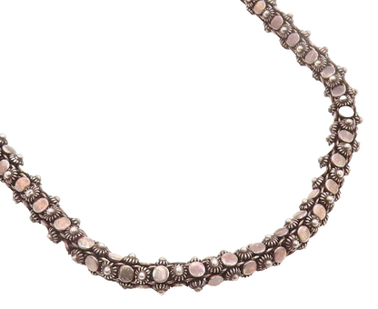 925 Sterling Silver Vintage Necklace Dark Tone Floral Beaded Rope Chain  NE4676