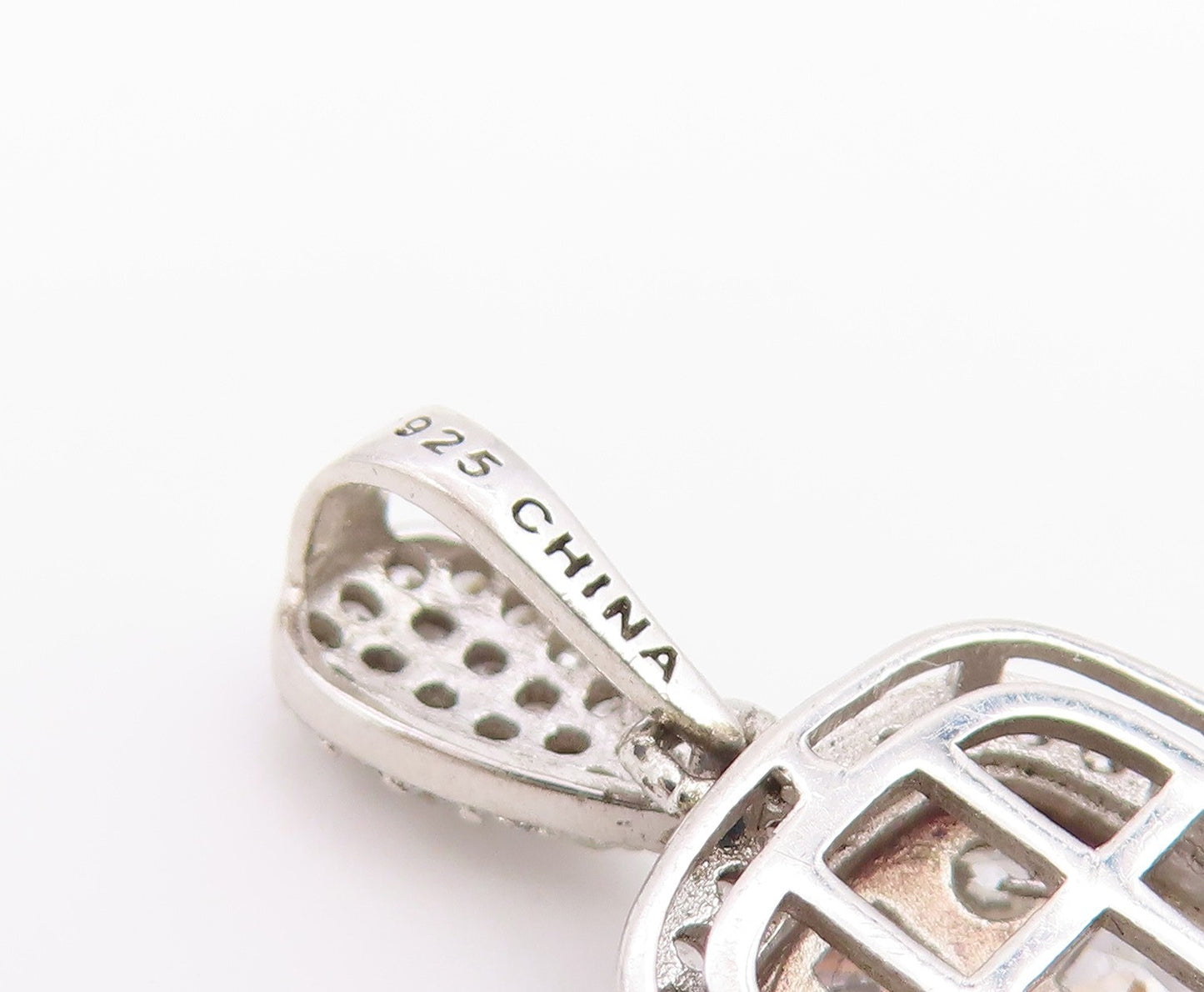 925 Sterling Silver Vintage Pendant Sparkling CZ Geometric Grid Charm  PT26548