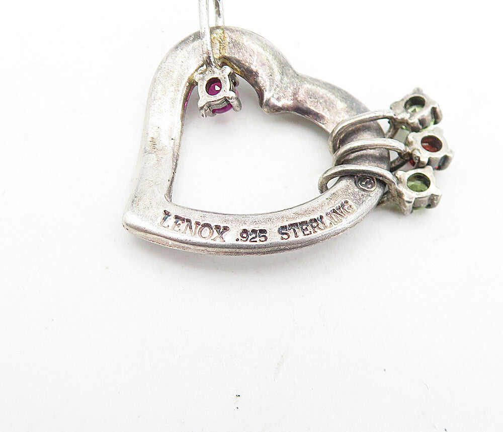LENOX 925 Sterling Silver Vintage Peridot & Pink Topaz Heart Pendant PT4895
