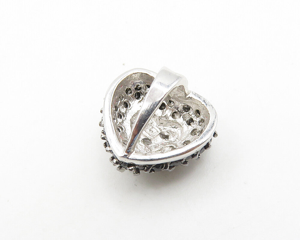 925 Sterling Silver  Cubic Zirconia & Hematite Love Heart Pendant  PT14612