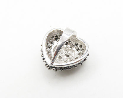 925 Sterling Silver  Cubic Zirconia & Hematite Love Heart Pendant  PT14612