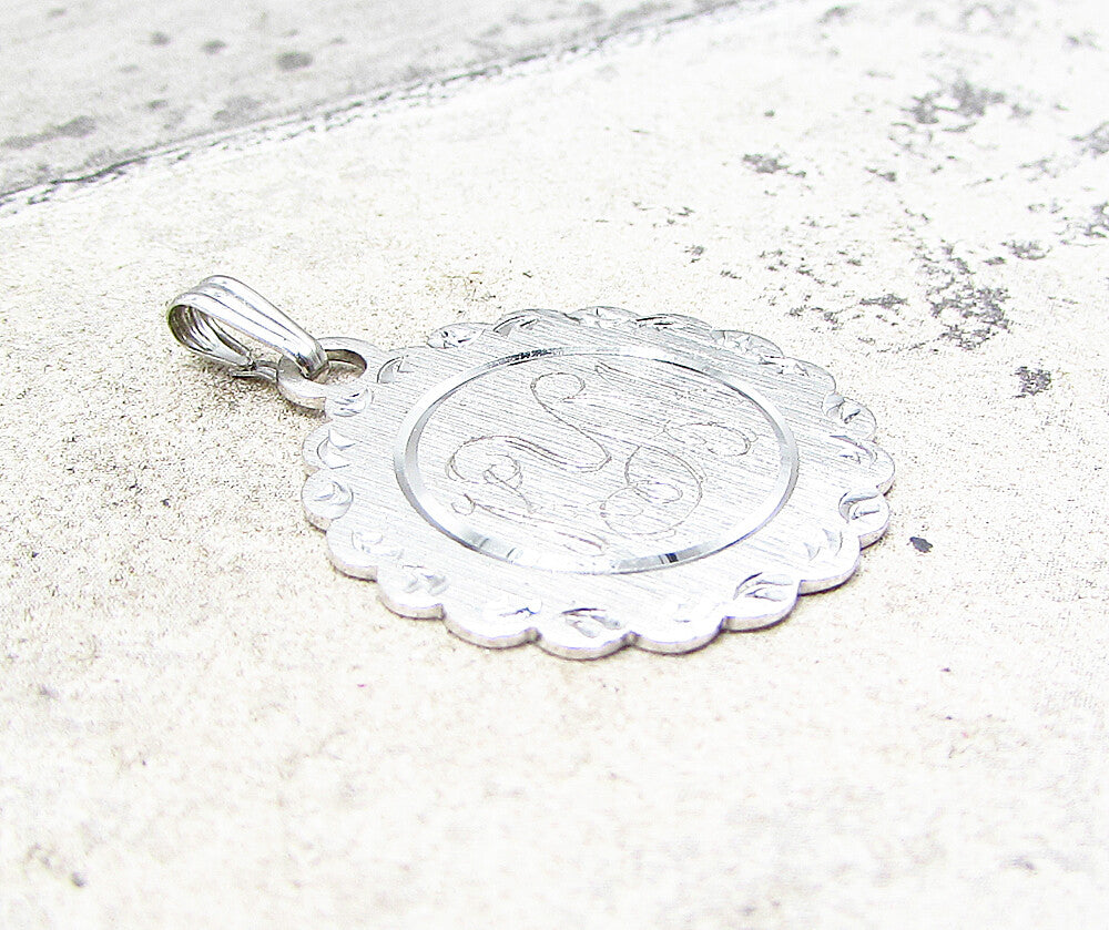 925 Sterling Silver  Decorated KYM Initials Drop Pendant  PT1759
