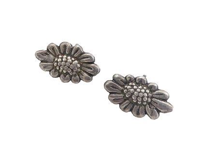MEXICO 925 Silver   Vintage Dark Tone Floral Non Pierce Drop Earrings  EG4402