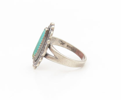 925 Sterling Silver Vintage Ring POST BELL Oval Turquoise Band  Sz 6.5  RG35122