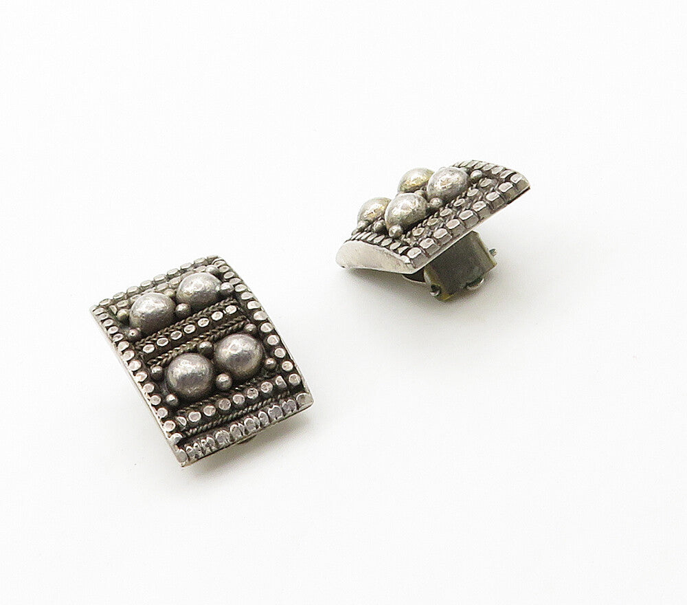 ISRAEL 925 Silver  Vintage Circle Dome Pattern Non Pierce Earrings  EG8228
