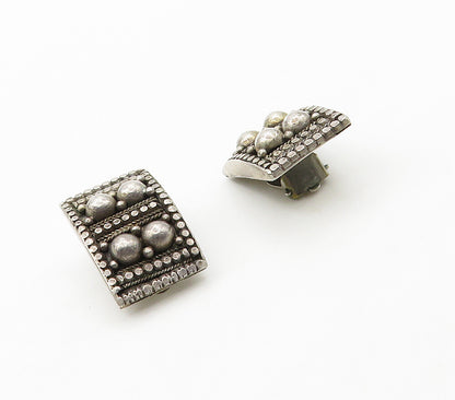 ISRAEL 925 Silver  Vintage Circle Dome Pattern Non Pierce Earrings  EG8228