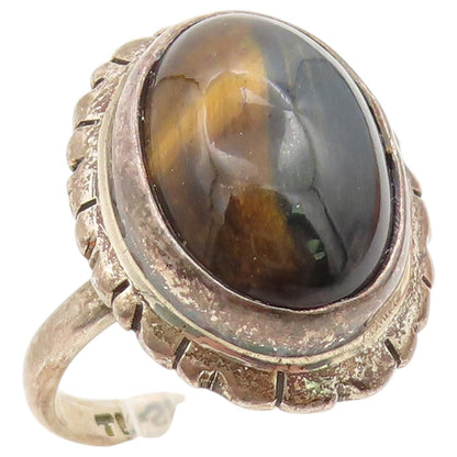 925 Sterling Silver Vintage Ring Tiger's Eye Statement Band  Sz 7.5  RG36481