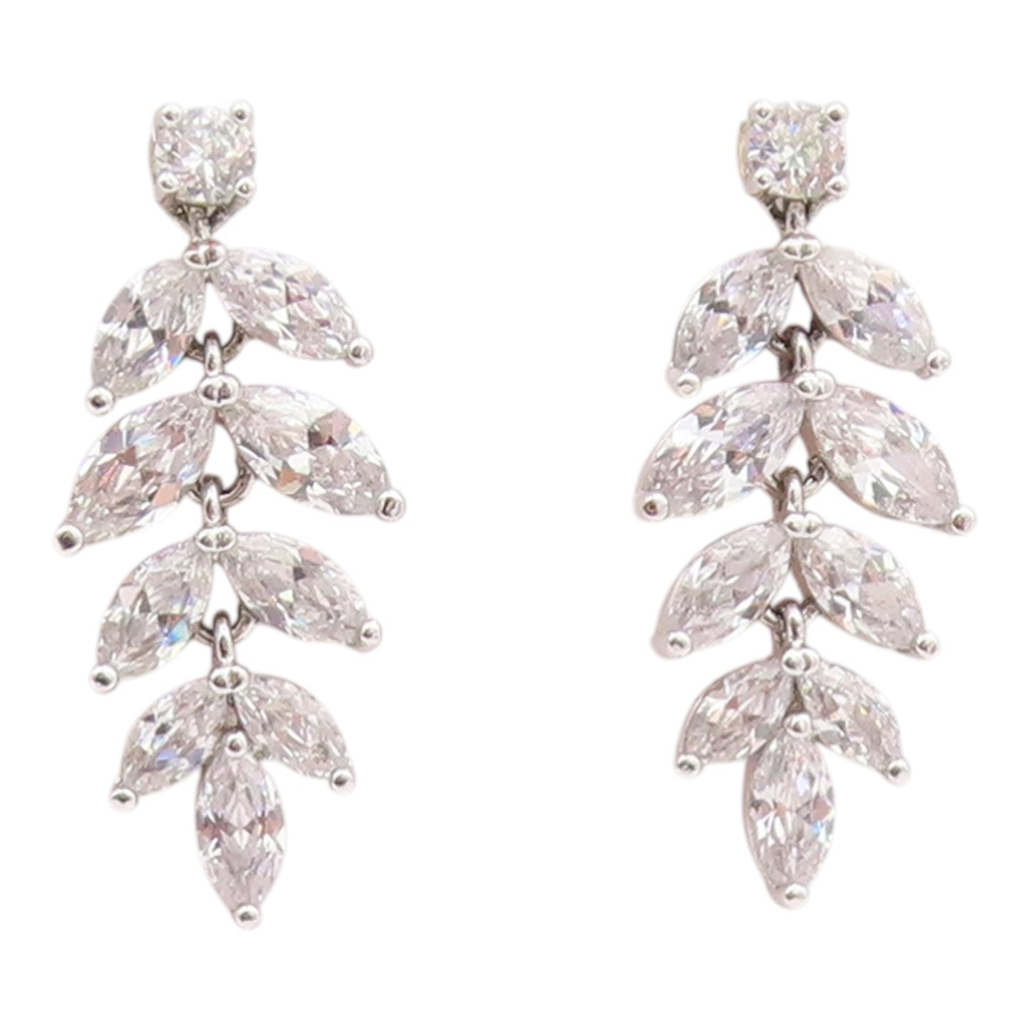 925 Sterling Silver Vintage Earrings Marquise & Round Cut CZ Leaf Drop  EG14380