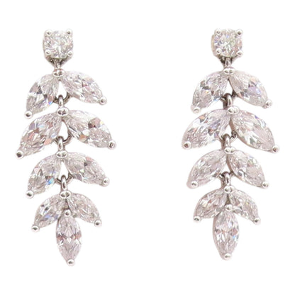 925 Sterling Silver Vintage Earrings Marquise & Round Cut CZ Leaf Drop  EG14380