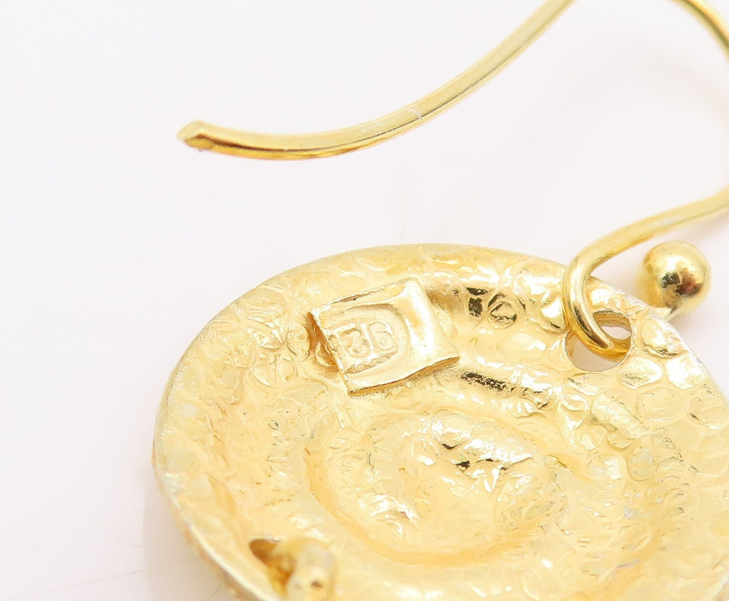 925 Sterling Silver Vintage Earrings Gold Plated Dangling Fan Design Cut EG13323