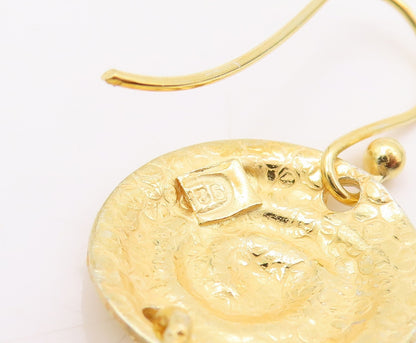 925 Sterling Silver Vintage Earrings Gold Plated Dangling Fan Design Cut EG13323