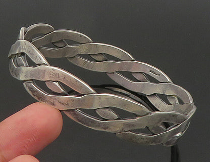 925 Sterling Silver  Vintage Woven Design Smooth Bangle Bracelet  BT8536