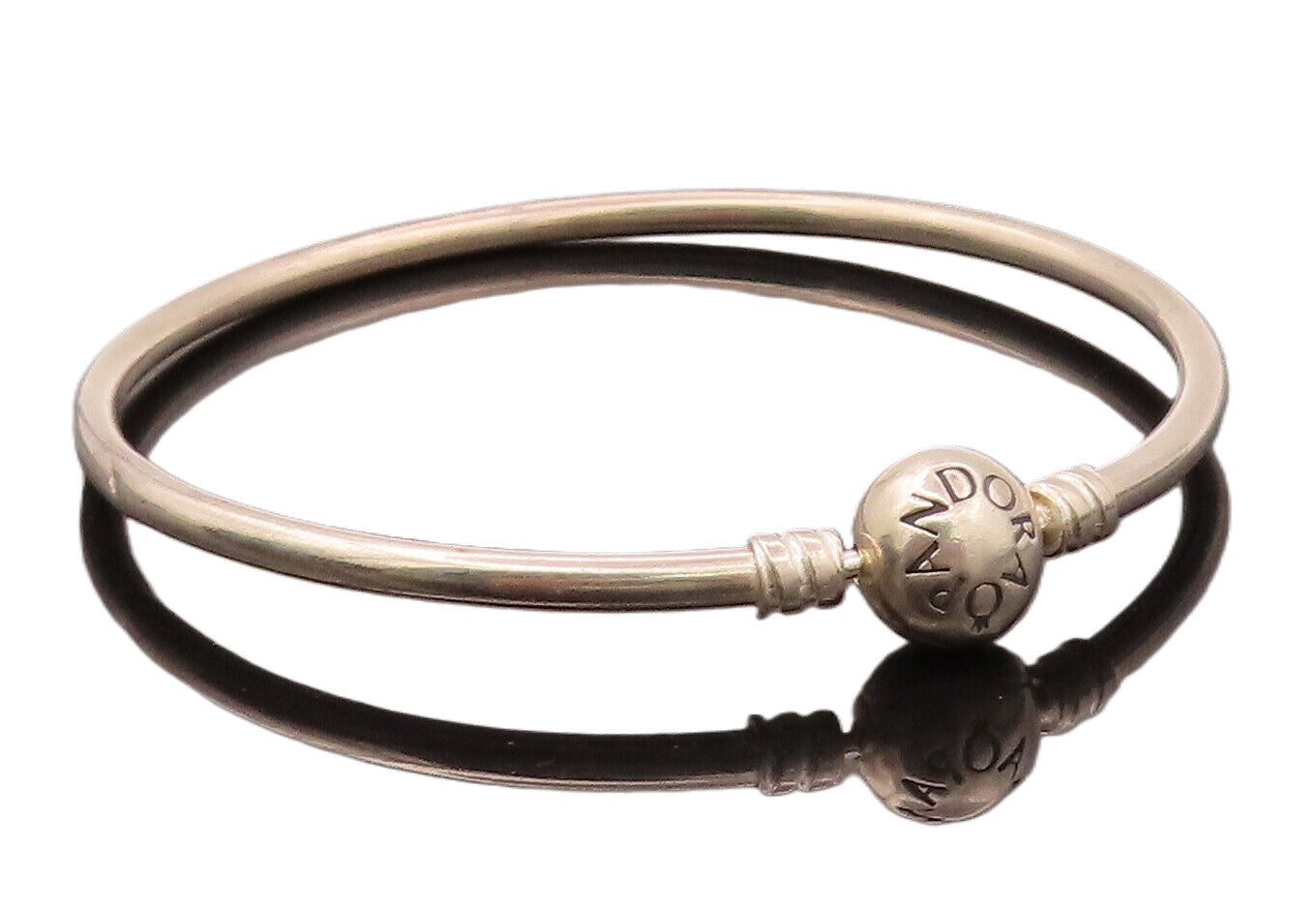 PANDORA 925 Silver  Vintage Etched Pandora Bead Solid Bangle Bracelet  BT9948