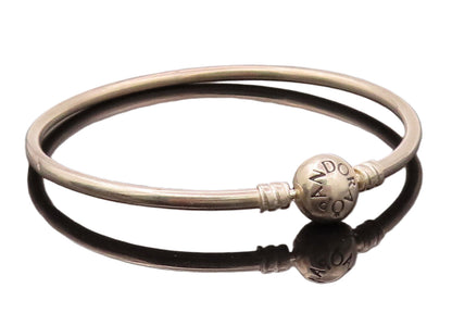 PANDORA 925 Silver  Vintage Etched Pandora Bead Solid Bangle Bracelet  BT9948