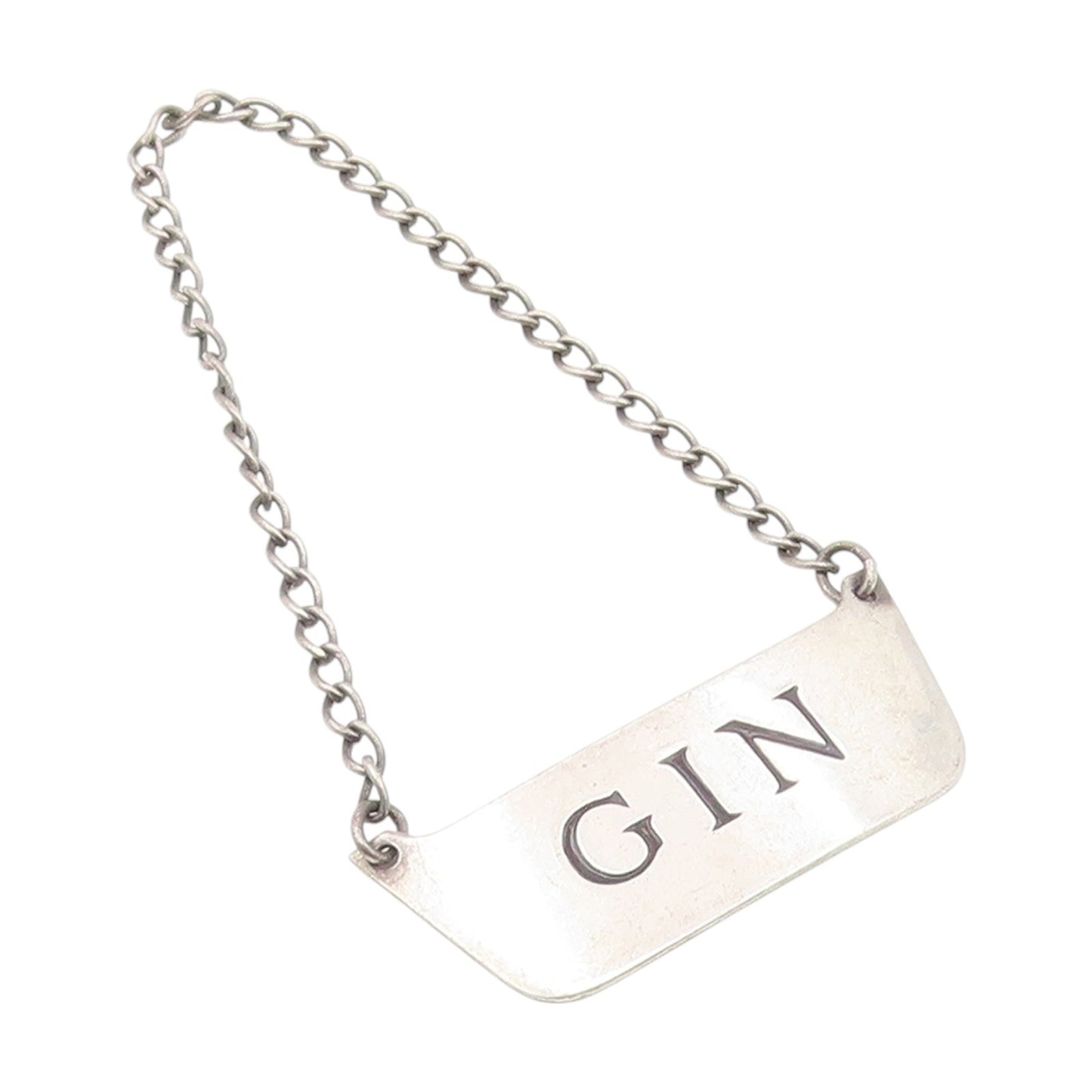 925 Sterling Silver Vintage Liquor Tag Classic Etched Gin Decanter Label  TR4213