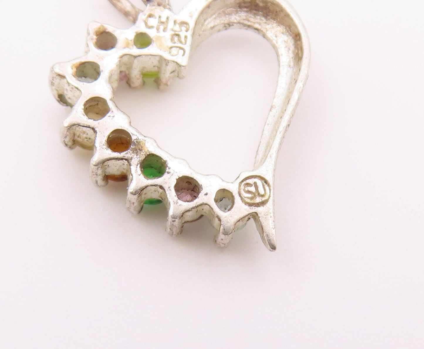 925 Silver  Vintage Topaz Amethyst Peridot & Citrine Heart Pendant  PT14800