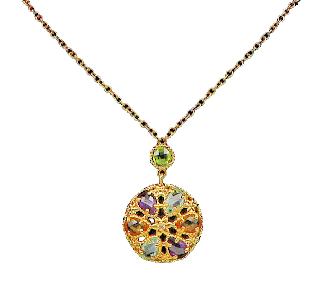 925 Silver  Topaz Amethyst Peridot & Citrine Shiny Chain Necklace  NE3171