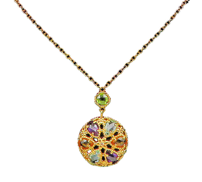 925 Silver  Topaz Amethyst Peridot & Citrine Shiny Chain Necklace  NE3171