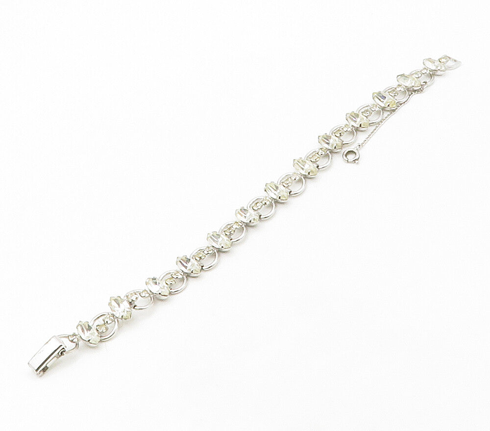 VAN DELL 925 Sterling Silver  Vintage Marquise Topaz Chain Bracelet  BT6595
