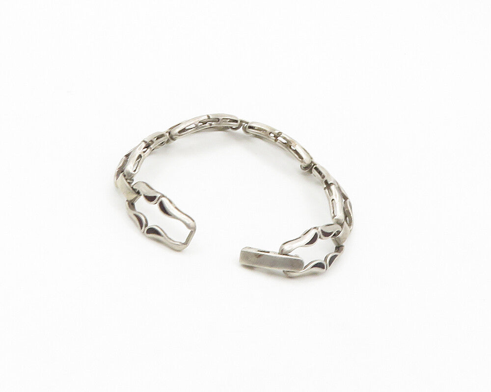 925 Sterling Silver  Vintage Shiny Smooth Cutout Bar Chain Bracelet  BT7163