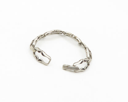 925 Sterling Silver  Vintage Shiny Smooth Cutout Bar Chain Bracelet  BT7163