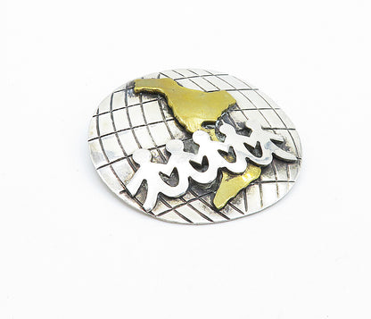 MEXICO 925 Sterling Silver  Vintage Two Tone Globe Unity Brooch Pin  BP2746