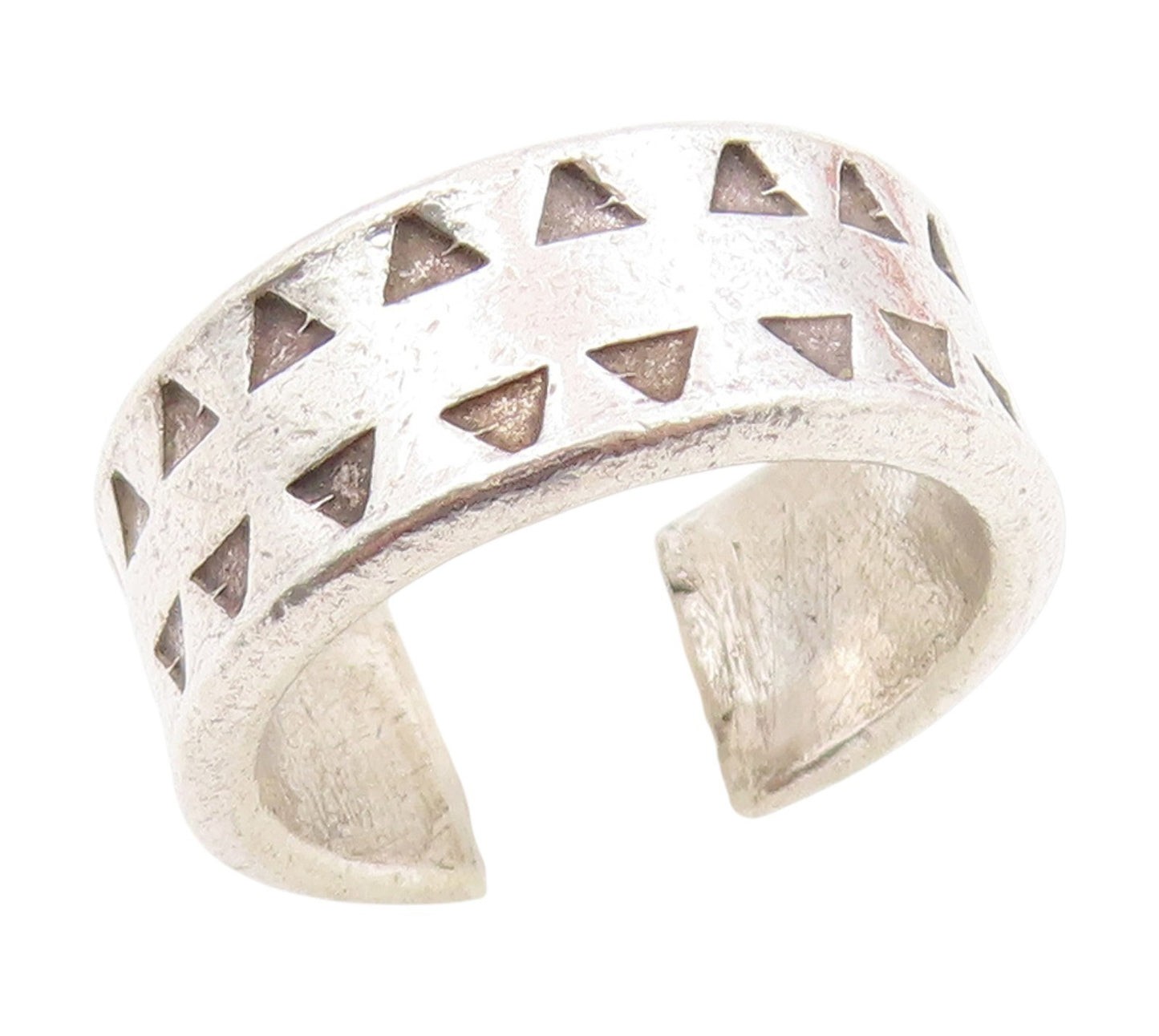 925 Sterling Silver Vintage Ring Etched Geometric Triangle Cutout  Sz 7  RG34153