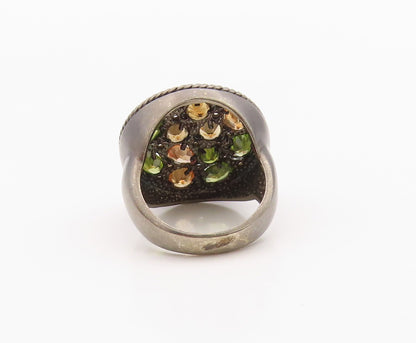 925 Sterling Silver Vintage Ring Two Tone Gemstone Inset Band  Sz 6.5  RG36271