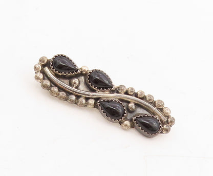 925 Sterling Silver Vintage Brooch Pin BENALLY NAVAJO Drop Shape Onyx  BP11460