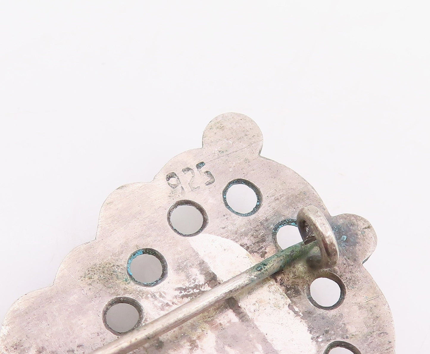 925 Sterling Silver Vintage Brooch Topaz Etched Intricate Openwork Pin  BP12303
