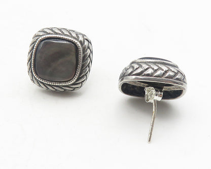 925 Sterling Silver  Vintage Abalone Shell Square Braided Stud Earrings EG5991