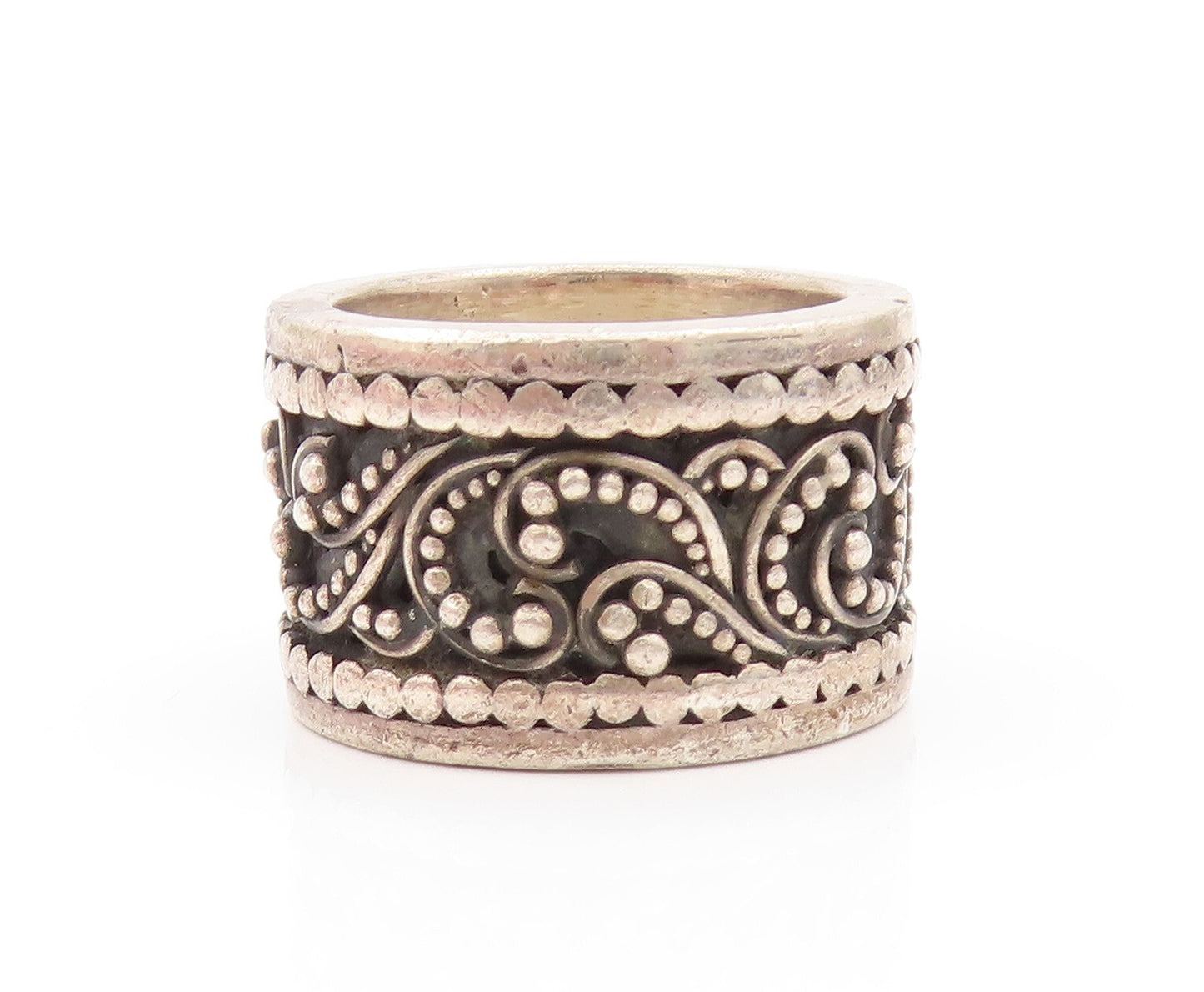 925 Sterling Silver Vintage Ring LOIS HILL Swirly Beaded Carved  Sz 9  RG31870