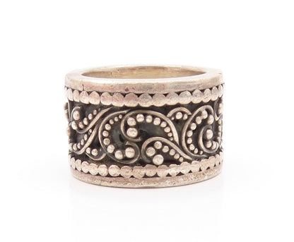 925 Sterling Silver Vintage Ring LOIS HILL Swirly Beaded Carved  Sz 9  RG31870