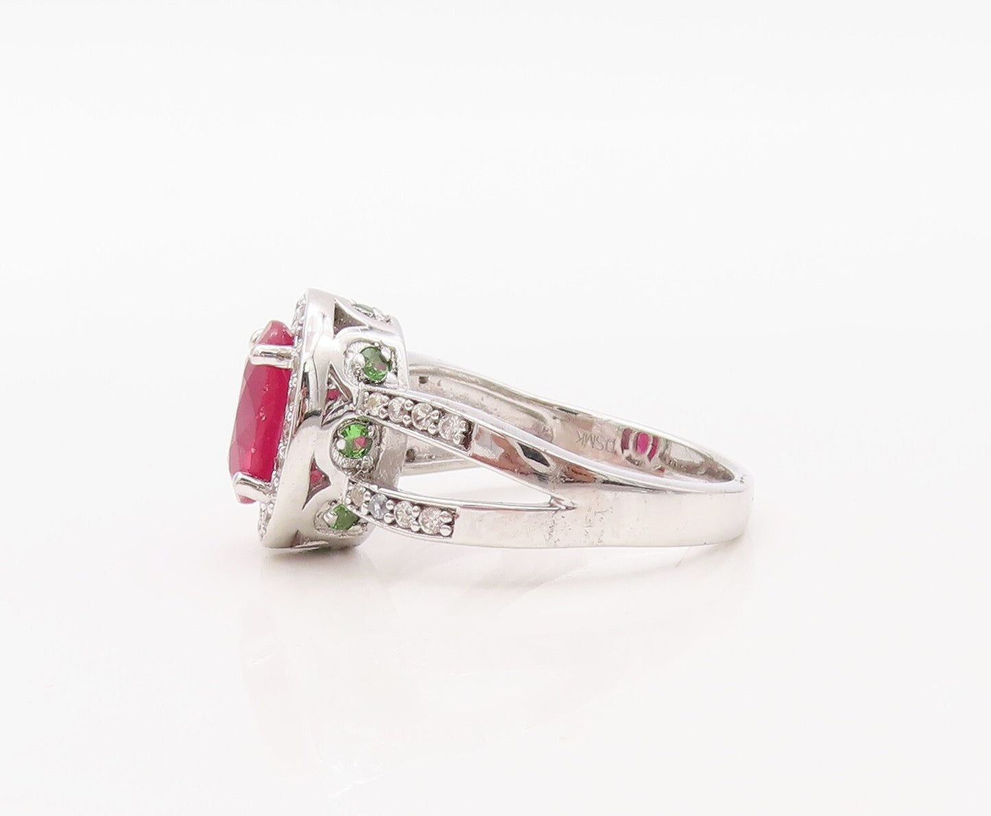 925 Sterling Silver Vintage Ring Designer Oval Pink & White CZ  Sz 7  RG30594