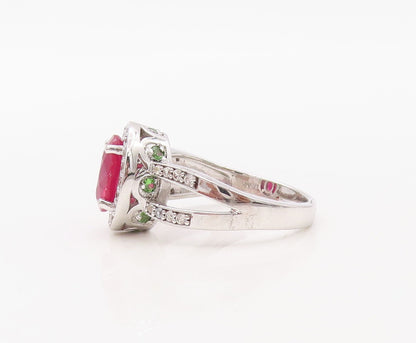 925 Sterling Silver Vintage Ring Designer Oval Pink & White CZ  Sz 7  RG30594