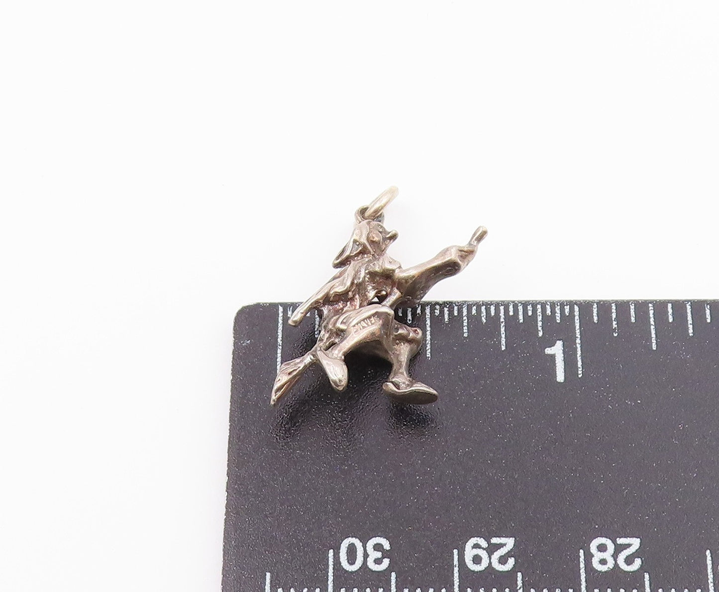 925 Sterling Silver  Vintage Flying Witch On Broomstick Pendant  PT17076