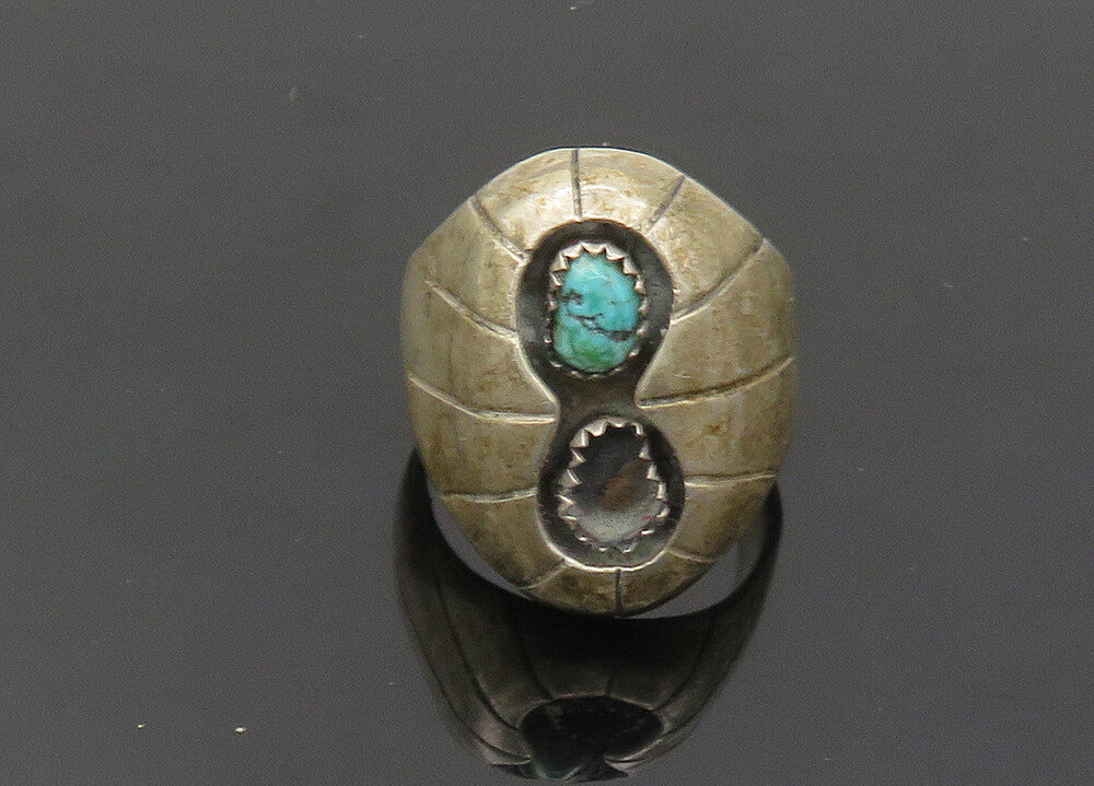 PETE PAQUIN ZUNI 925 Silver  Vintage Antique Turquoise Band Ring Sz 9  RG20355