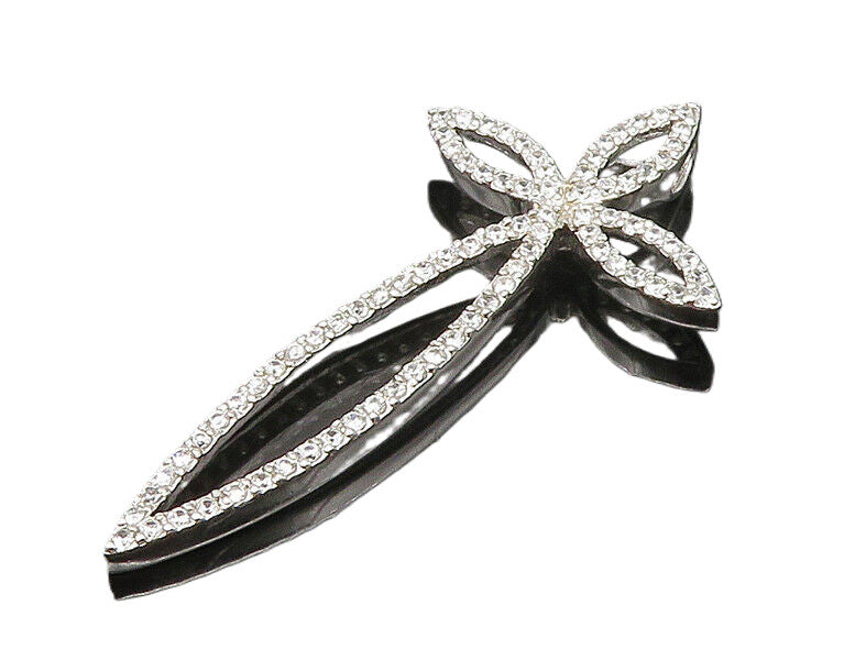 925 Sterling Silver  Cubic Zirconia Floral Religious Cross Pendant  PT14744