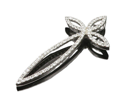 925 Sterling Silver  Cubic Zirconia Floral Religious Cross Pendant  PT14744