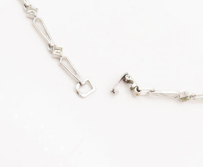 925 Sterling Silver  Vintage Swirly Rhinestone Musical Note Necklace  NE4076
