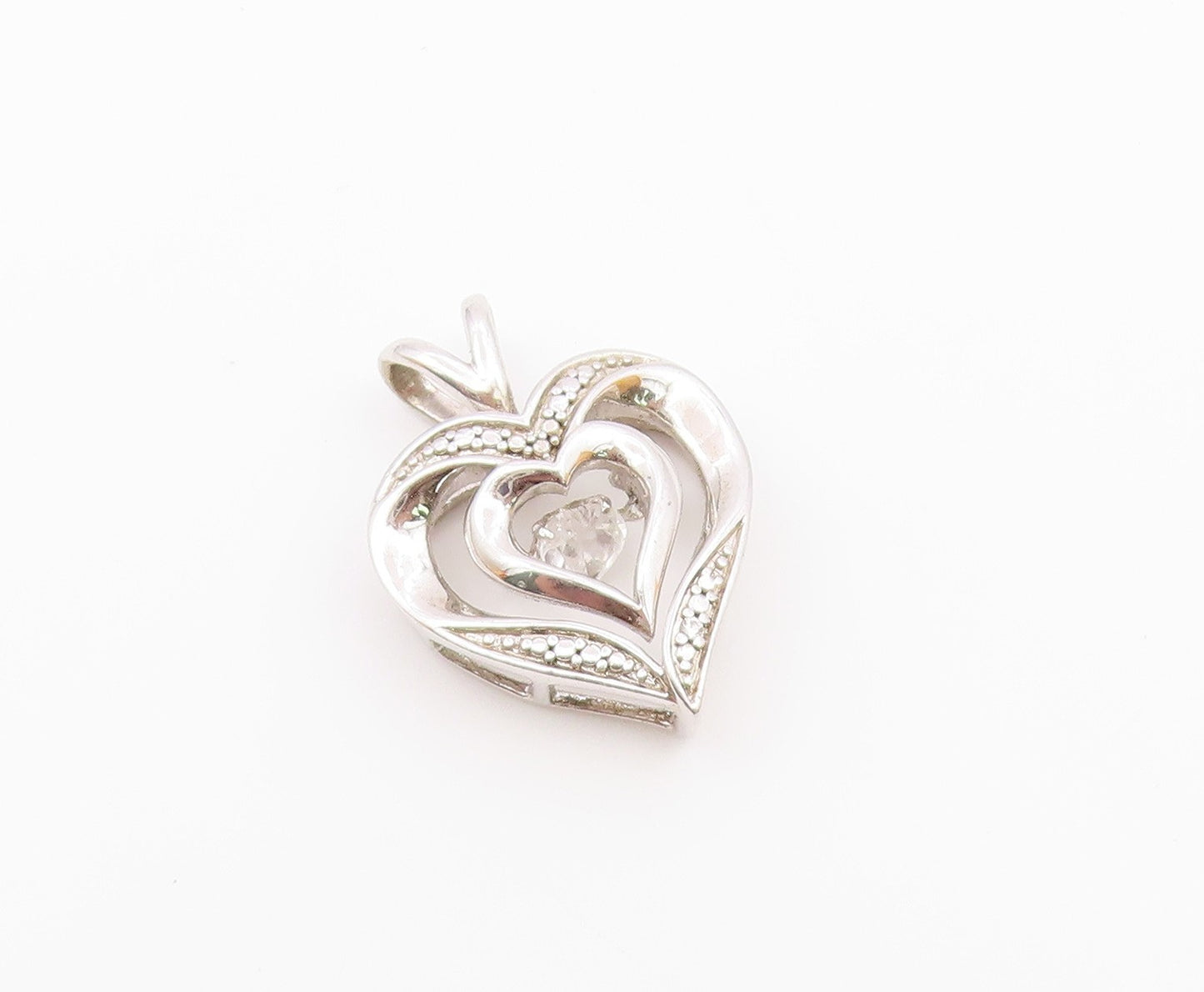 925 Sterling Silver  Vintage Shiny Topaz Open Love Heart Pendant  PT18128