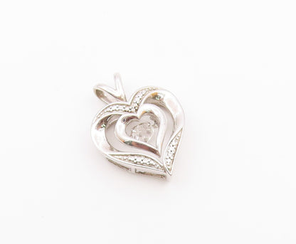 925 Sterling Silver  Vintage Shiny Topaz Open Love Heart Pendant  PT18128