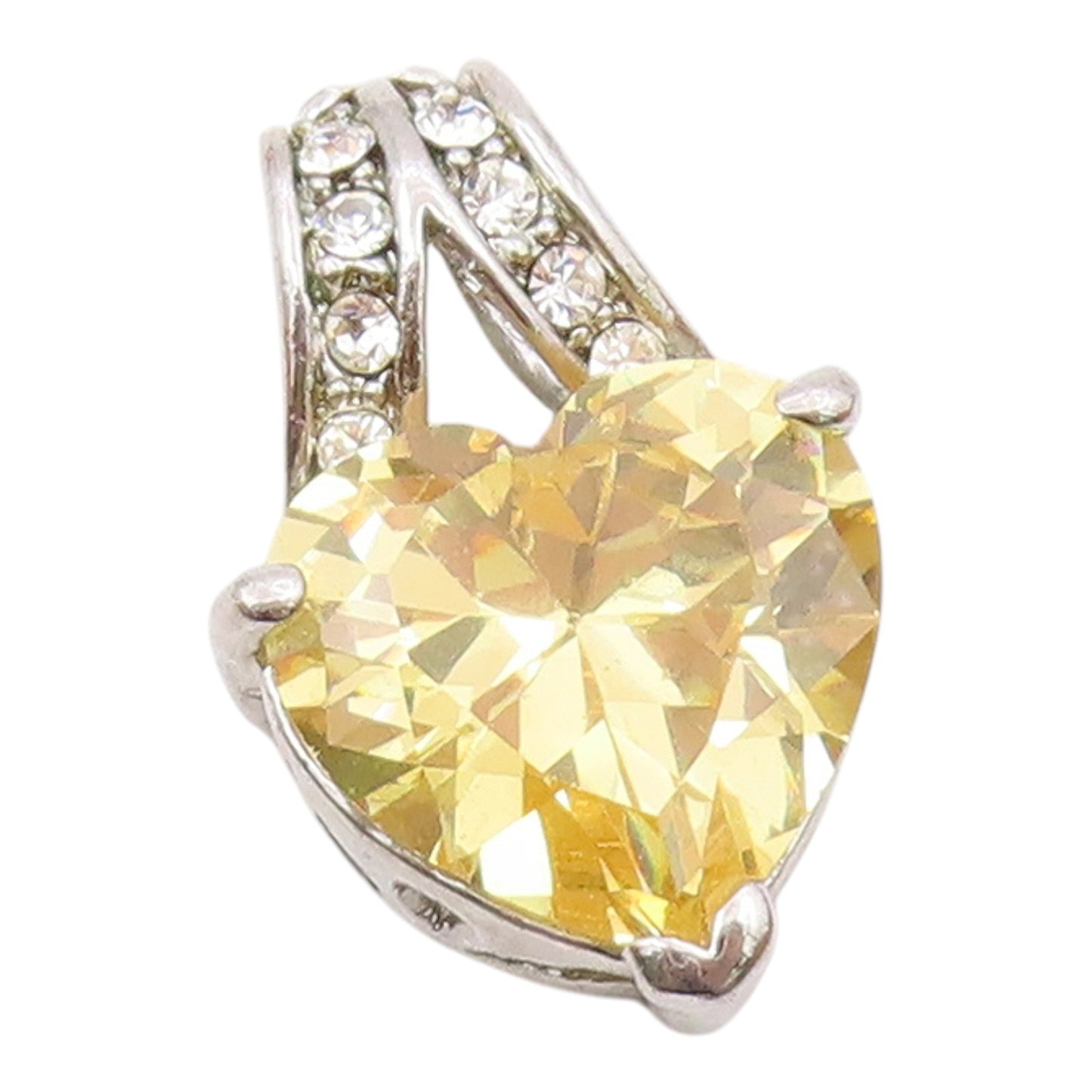 925 Sterling Silver  Vintage Yellow Cubic Zirconia Love Heart Pendant  PT16677